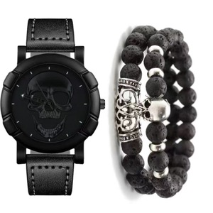 Set di 2 Orologi da Polso al Quarzo con Teschio per Uomo, Stile Classico Business, Cassa in Lega alla Moda, Quadrante in Vetro, Forma Ovale - Product Image 6
