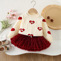 Ensemble pull en acrylique pour filles, nouveau style automne/hiver, motif cœur et petit nœud, pull à manches longues et jupe tutu en maille