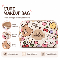 Pochette de maquillage personnalisée en cuir PU imprimé mignon, grande ouverture, grande pochette à cosmétiques de dessin animé, trousse de toilette de voyage