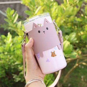 ปลอกหุ้มแก้วลายแมวน่ารัก วัสดุหนัง PU ดีไซน์มินิมอล พกพาสะดวก ใช้สำหรับเดินทางและใช้งานในชีวิตประจำวัน - Product Image 4