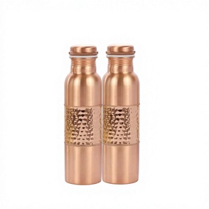Bouteille d'eau en cuivre massif, design martelé, poignée intégrée, finition naturelle, bonne pour la santé, sans BPA, bouteille d'eau hautement isolée, vente chaude - Product Image 1