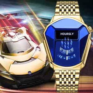 Hoursly Trendy Punk Sport Auto Quartz Horloge Stijlvolle Rvs Waterdichte Led Display Datum Horloges Luxe Horloge