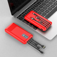 Câble intégré personnalisé 4 en 1 Chargeur portable promotionnel 10000mAh 20000mAh Chargeur de batterie de banque d'alimentation mobile Powerbank Chargeur de batterie