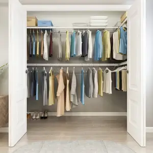 Diy Assembly Storage System White Wardrobe Closet With Extension Rails Closet Wardrobe Metal Closet Shelving