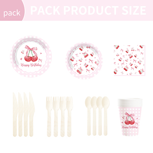 Ensemble de vaisselle sur le thème des fruits DAMAI avec motif cerise Comprend des assiettes en papier rondes, des gobelets, des serviettes Sert 8 personnes - Product Image 5