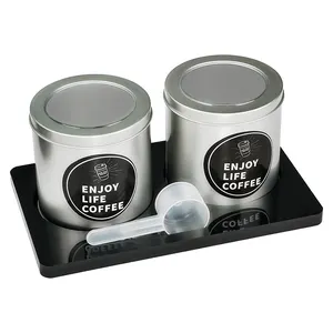 2PCS Bocaux 1PCS Support Wareset Prix de gros Contenants à café avec cuillère à mesurer Station à café Organisateur Boîte à café