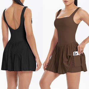 女式无袖二合一运动网球高尔夫连衣裙褶裥无袖内置短裤健身高尔夫运动连衣裙带口袋 - Product Image 2