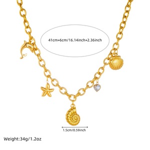 European American Style Ocean Series Chunky Chain Starfish Shell Dolphin Conch Stainless Steel Necklace Gift - Product Image 4
