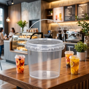 Cubo de Plástico Transparente Portátil para Frutas con Asa de Transporte, Contenedor de Bebidas de Gran Volumen para Bebidas de Frutas de Verano - Product Image 6