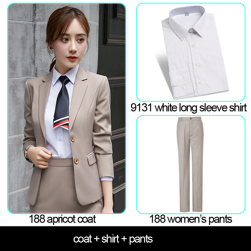 apricot women's coat+pants+white shirt