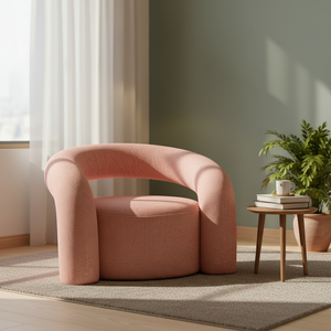 Sillón Individual Nora con Diseño Curvo Rosa, Tela Suave Moderna para Sala de Estar, Patas de Madera - Product Image 6