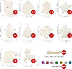 Ornements de Noël en bois, tranches de bois non finies avec trous pour enfants, centres de table de bricolage pour arbres de vacances suspendus - Product Image 6