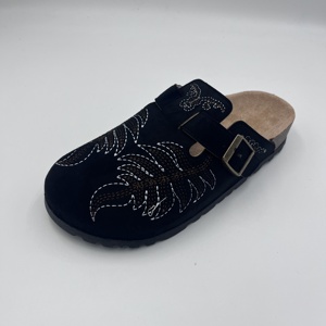 <span class=keywords><strong>Mules</strong></span> en daim brodées de feuilles pour femmes, style rétro, avec semelle en liège, pantoufles fermées à la mode avec boucle réglable - Product Image 5