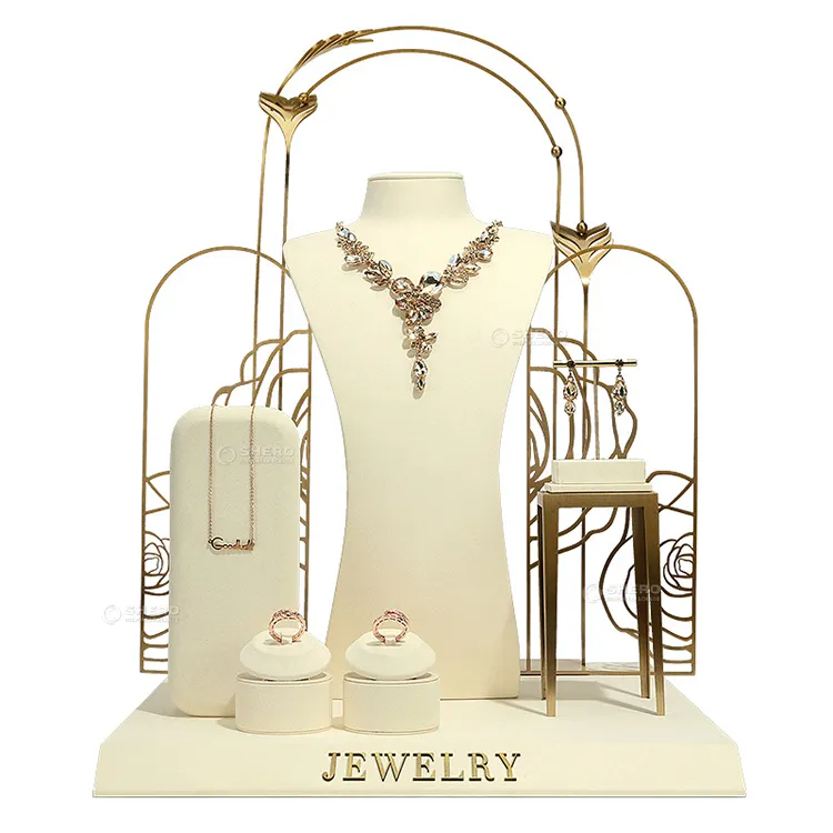 Индивидуальные Профессиональные дизайнерские ювелирные изделия стенды для роскошных колец серьги ожерелья дисплей ювелирные изделия Стенд Набор