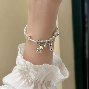 Bracelet en argent sterling S925 pour femme, avec breloque dessin animé, cadeau de paix, bijou, bracelet élastique - Product Image 1
