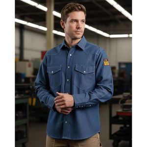 เสื้อเชิ้ตเดนิมทนไฟ 100% ผ้าฝ้าย 7 ออนซ์ ชุดทำงานผู้ชาย - Product Image 2
