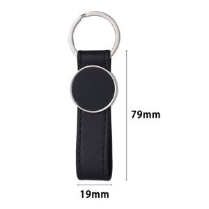 Custom Logo Blank Plain Metal Keyring PU Leather <b>Black</b> Keychain Accessories Wholesale for Cars - Product Image 2