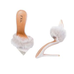 असली फर नवीनतम डिजाइन देवियों खच्चर चप्पल रात का खाना उच्च एड़ी के सैंडल जूते महिलाओं उच्च ऊँची एड़ी के जूते - Product Image 2