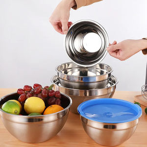 מראה מלוטשת באיכות גבוהה אפיית עוגה מונעת החלקה אחסון פירות ירקות קערת סלט נירוסטה סט עם מכסה אטום - Product Image 3