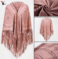 Nouveau en 2024 couleur unie évider Floral daim gland Triangle châle femmes Vintage bohème plage Cardigan Boho frange Ponchos
