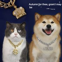 Collier cubain ajustable pour animaux de compagnie, entièrement serti de diamants, style mode, motif Dollar Couronne Roi, pour Bouledogue Français, Hip-Hop, Chien et Chat