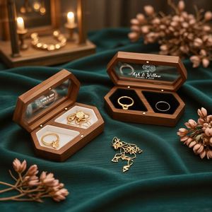 Boîte de rangement à bijoux miniature en bois personnalisée, étui de présentation portable pour bagues et boucles d'oreilles - Product Image 1