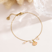 Bracelet en acier inoxydable plaqué or 18 carats avec coquille émaillée et perle pour femme, pierre naturelle rose, délicat, vente en gros OEM