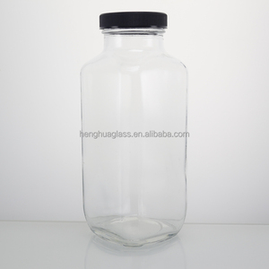 Nhà Máy Rỗng Bán Buôn 250Ml 360Ml 500Ml Pháp Vuông Thủy Tinh Trái Cây Chai Nước Ép Lạnh Chai Với Nắp Nhựa Cho Sữa - Product Image 5