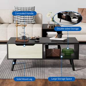 <span class=keywords><strong>Mesa</strong></span> de Centro Moderna de Madera con Almacenamiento, Duradera y Fácil de Limpiar, Diseño Minimalista de Mediados de Siglo, Muebles de Sala de Estar, Color Negro - Product Image 3