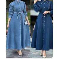 Robe en jean à col pour femme, coupe évasée personnalisée, idéale pour l'été, tenue de carrière élégante et modeste, manches longues, grandes tailles pour femme