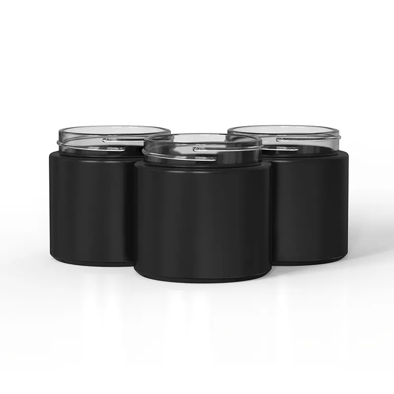 Barattolo di vetro per imballaggio di fiori in vaso nero opaco resistente ai bambini da 2 once 3 once 4 once 5 once con coperchio a vite in plastica nera