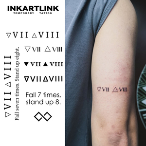 Tatuaje Adhesivo Personalizado con Números Romanos, Diseño 'Fall Seven Times Stand up Eight', Herbal, Semipermanente, Arte Corporal para Brazo, 15 Días, Venta al por Mayor - Product Image 1