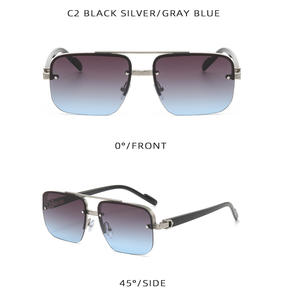 نظارات شمسية للرجال بنصف إطار عتيقة بدون إطار نظارات شمسية عصرية بجسر مزدوج بتصميم غير منتظم نظارات شمسية - Product Image 3