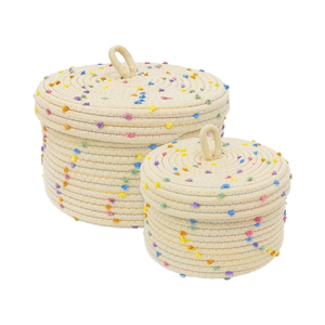 Esme L & H Ensemble de paniers de rangement multifonctions modernes et écologiques <span class=keywords><strong>Petit</strong></span> <span class=keywords><strong>panier</strong></span> décoratif coloré avec <span class=keywords><strong>pompon</strong></span> arc-en-ciel Corde en coton tissé - Product Image 1