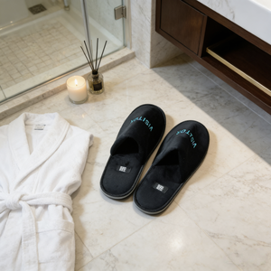 Toptan uyuyan kişiselleştirilmiş otel pamuk kadife terlik otel logosu ile - Product Image 3