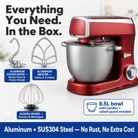 Batteur sur socle électrique 8,5 L 10 litres 1500 W, mélangeur à pâte robuste avec écran LED, 6 vitesses, fonction pulse, bol en acier inoxydable, pour maison, hôtel, OEM