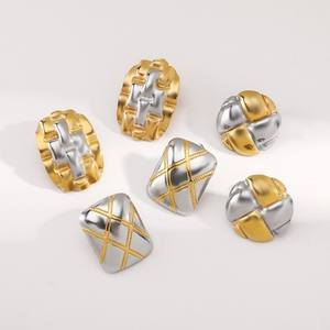 Nuovo Design alla moda oro placcato in argento placcato doppio colore <span class=keywords><strong>rettangolari</strong></span> <span class=keywords><strong>orecchini</strong></span> a bottone Punk dichiarazione gioielli da donna - Product Image 2