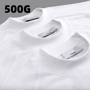 Camiseta de Lujo de Algodón Grueso de 500 g de Primera Calidad, Lisa, con Logotipo Personalizado, Cuello Redondo, Camiseta Blanca Extra Grande para Hombre - Product Image 1