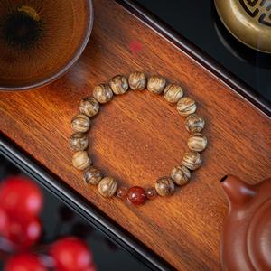 Premium Natural Agarwood Bracelet 10mm, Near-Sinking Oud Wood Round Beads, Red <b>Jade</b> Accent, Handcrafted Spiritual <b>Jewelry</b> - Product Image 1
