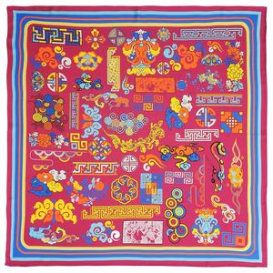 Bufanda de seda personalizada con estampado de elementos tradicionales chinos 90*90cm bufanda de seda de morera cuadrada bufanda de seda pura con estampado personalizado - Product Image 3