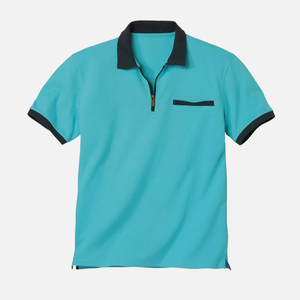 High Quality Wholesale Cotton Clothing Manufacturer Custom Casual Short Sleeve Contrast Color <strong>Zip</strong> <strong>up</strong> <strong>Polos</strong> Pour Hommes En Coton - Product Image 6