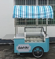 Chariot de Vente de Gelato et Crème Glacée Robuste à Pousser à la Main avec Évier et Congélateur à Plateau Froid