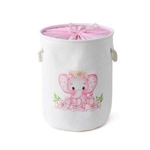 Panier à linge rose <span class=keywords><strong>en</strong></span> <span class=keywords><strong>toile</strong></span> pliable pour enfants et bébés, motif éléphant, avec poignées, pour le rangement - Product Image 3