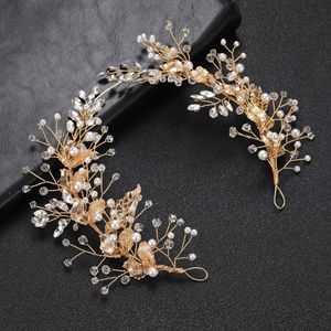 Serre-tête de mariée artisanal en feuille d'or, flexible, avec perles, style bohème, orné de cristaux floraux, pour mariées, demoiselles d'honneur et soirées de bal - Product Image 2