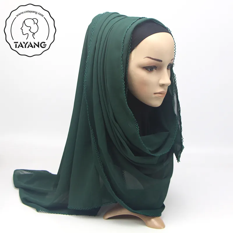 Großhandel bunte Spitze Grenze arabische türkische einfache Farbe Georgette dünne Istanbul muslimischen Chiffon Hijab Schal