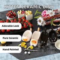 Assiette jetable en céramique sous glaçure, peinte à la main, en forme de chaton, pour sauce soja, vinaigre, assaisonnement pour fondue chinoise et usage festif