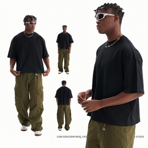 חולצת טי קצרה בגזרה רחבה לגברים, בצבע אחיד, עם כתפיים נמוכות, בסגנון קז'ואל לקיץ, להזמנה אישית עם MOQ נמוך, ללבוש רחוב סִגְנוֹן - Product Image 2