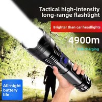 Lampe torche LED OEM rechargeable USB-C 18650 200M ABS, torche portative super lumineuse pour le camping, la pêche, les activités de plein air, logo personnalisé