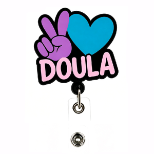Porte-badge rétractable en acrylique Peace Love DOULA, design cœur coloré, <span class=keywords><strong>pour</strong></span> carte d'identité, <span class=keywords><strong>cadeau</strong></span> <span class=keywords><strong>pour</strong></span> travailleur(se) ou <span class=keywords><strong>sage</strong></span>-<span class=keywords><strong>femme</strong></span> - Product Image 2