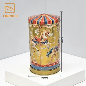 Lata de Metal Cilíndrica de Lujo con Diseño de Carrusel Navideño para Regalos Festivos y Empaque de Galletas - Product Image 1